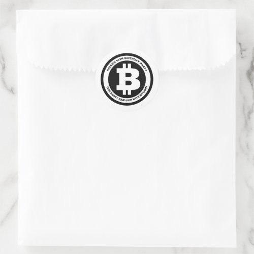 Black and White Bitcoin Symbol Custom Message Classic Round Sticker