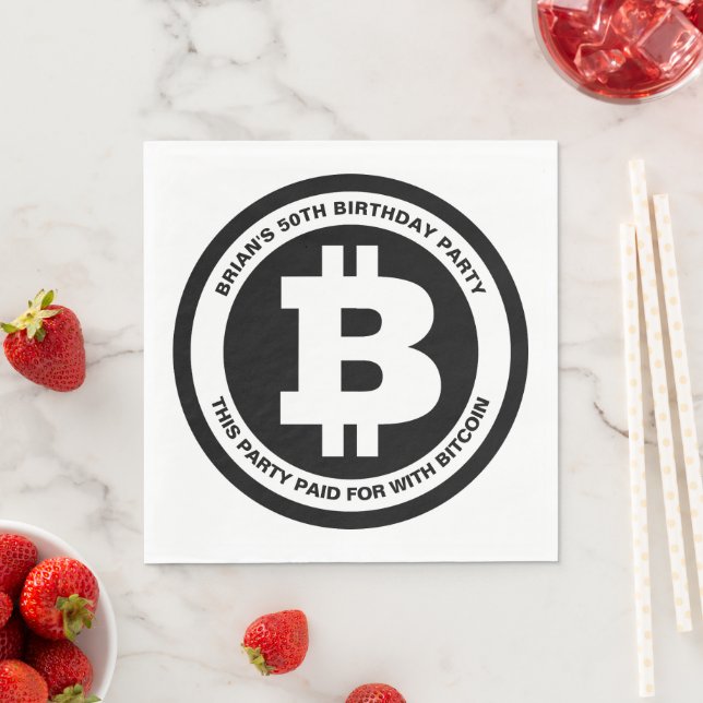 Black and White Bitcoin Symbol Custom Message Napkins (Insitu)