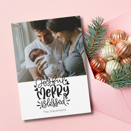 Black and White Blessed Photo Holiday Card