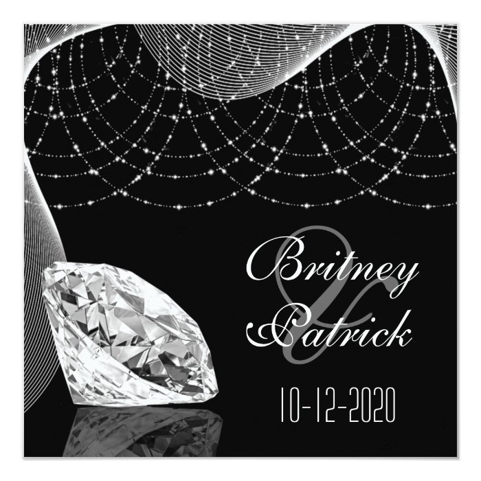 Black and White Bling Diamond Wedding Invitations | Zazzle