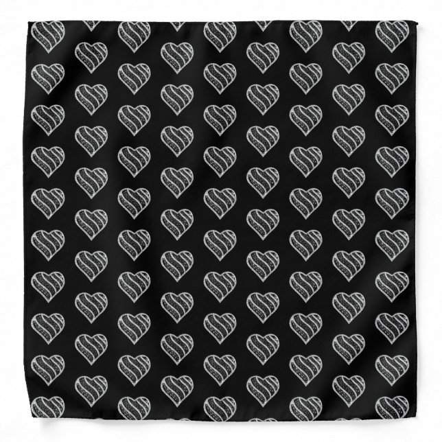 Black And White Bling Heart Bandana (Front)