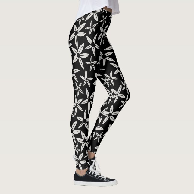 Black and White Bloom Spring Leggings (Right)