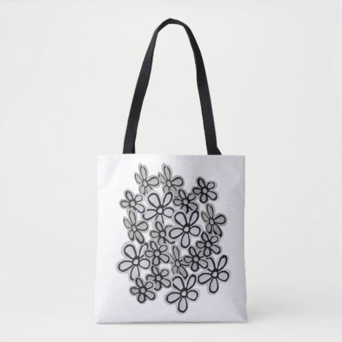 Black And White blossom Daisies pattern Tote Bag