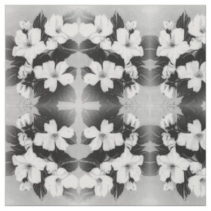 Black and White Blossoms Fabric