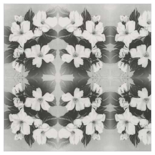 Black and White Blossoms Fabric
