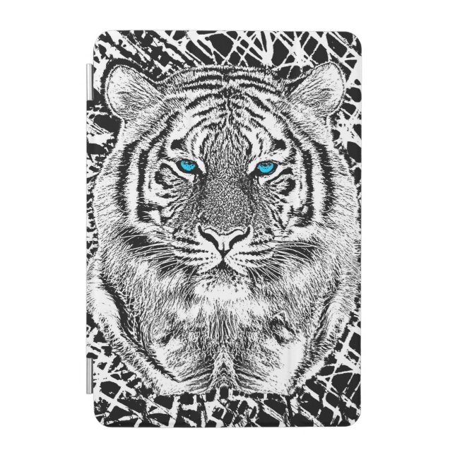 Black And White Blue Eyes Tiger design iPad Mini Cover (Front)