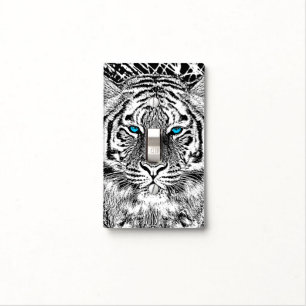 Black And White Blue Eyes Tiger design Light Switch Cover
