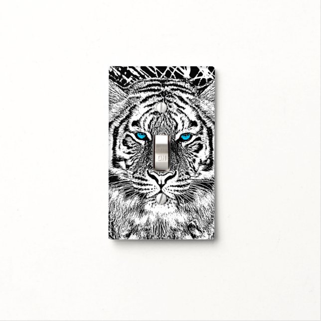Black And White Blue Eyes Tiger design Light Switch Cover (In Situ)