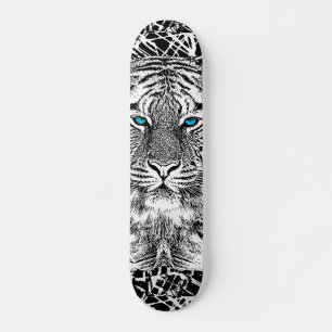 Black And White Blue Eyes Tiger design Skateboard Deck
