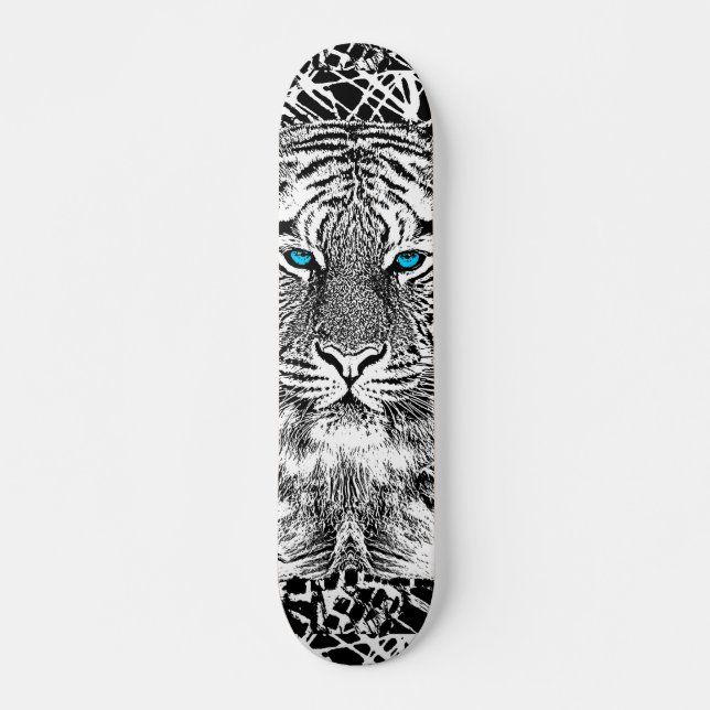 Black And White Blue Eyes Tiger design Skateboard Deck (Front)