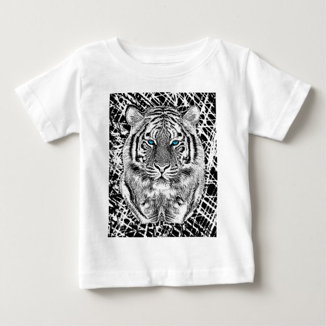 Black And White Blue Eyes Tiger Graphic Baby T-Shirt (Front)