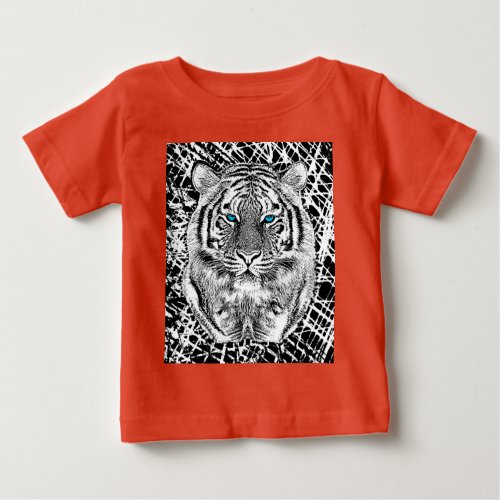 Black And White Blue Eyes Tiger Graphic Baby T_Shirt