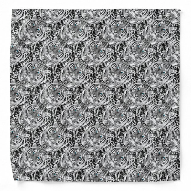 Black And White Blue Eyes Tiger Graphic Bandana (Front)