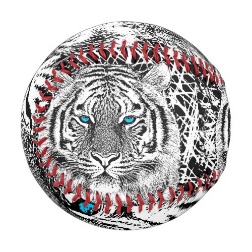Black And White Blue Eyes Tiger Graphic Baseball