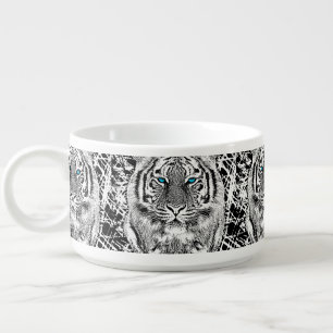 Black And White Blue Eyes Tiger Graphic Bowl