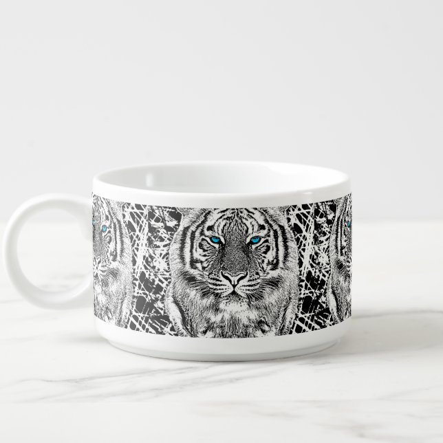 Black And White Blue Eyes Tiger Graphic Bowl (Right)