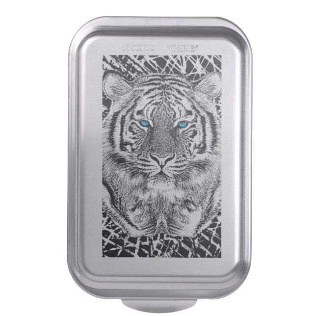 Black And White Blue Eyes Tiger Graphic Cake Pan (Front Vertical)