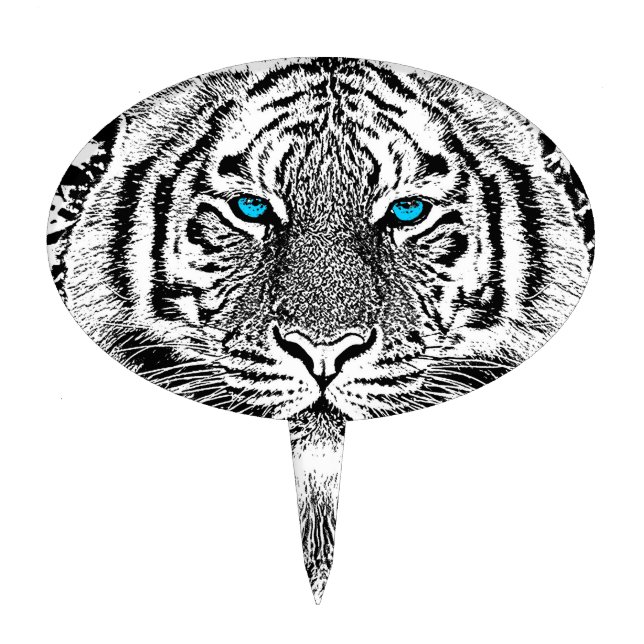 Black And White Blue Eyes Tiger Graphic Cake Topper (Front)
