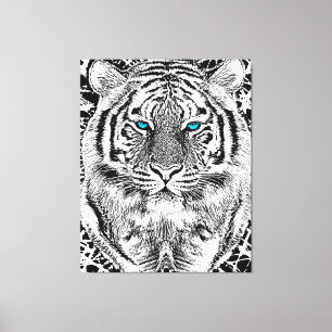 Black And White Blue Eyes Tiger Graphic Canvas Print