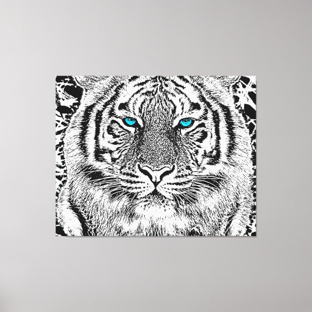 Black And White Blue Eyes Tiger Graphic Canvas Print (Front)