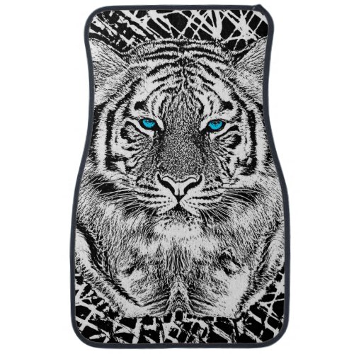 Black And White Blue Eyes Tiger Graphic Car Floor Mat