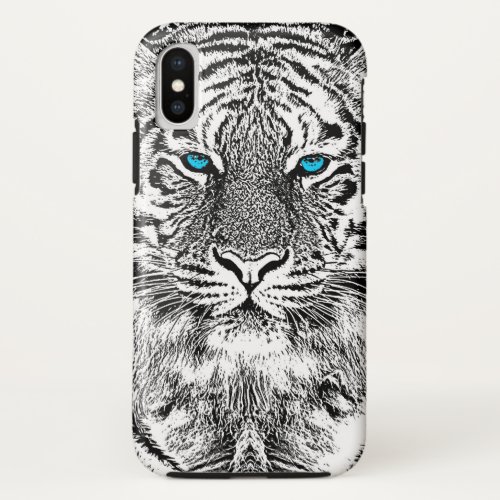 Black And White Blue Eyes Tiger Graphic iPhone XS Case