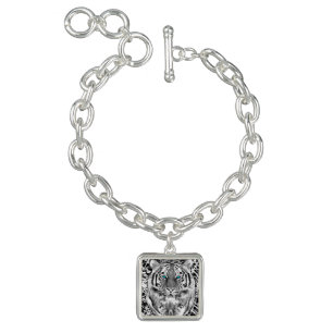 Black And White Blue Eyes Tiger Graphic Charm Bracelet