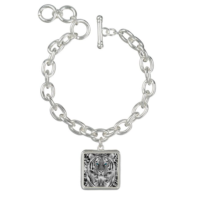 Black And White Blue Eyes Tiger Graphic Charm Bracelet (Product)