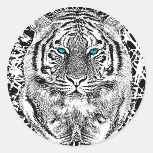 Black And White Blue Eyes Tiger Graphic Classic Round Sticker