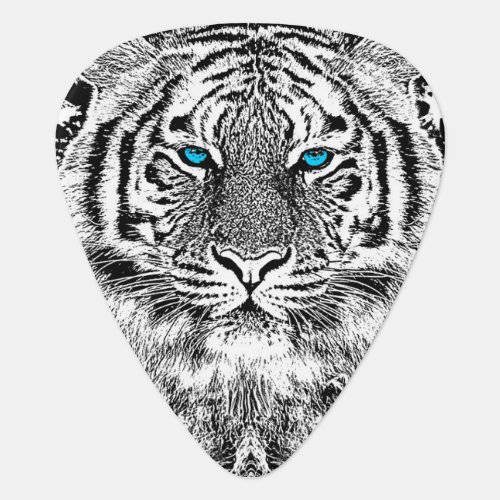 Black And White Blue Eyes Tiger Graphic Guitar Pick