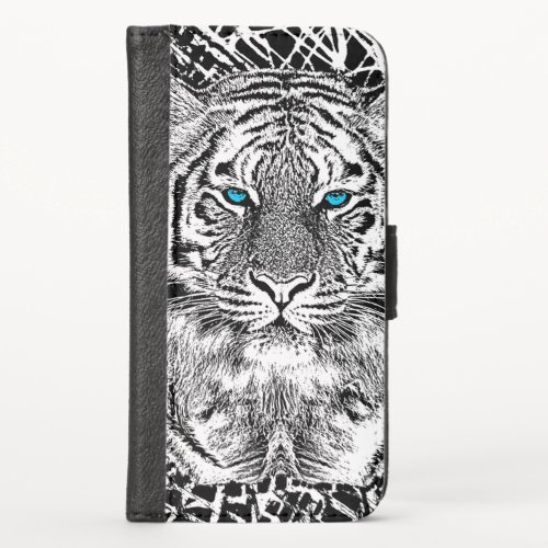 Black And White Blue Eyes Tiger Graphic iPhone X Wallet Case