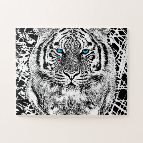 Black And White Blue Eyes Tiger Graphic Jigsaw Puzzle