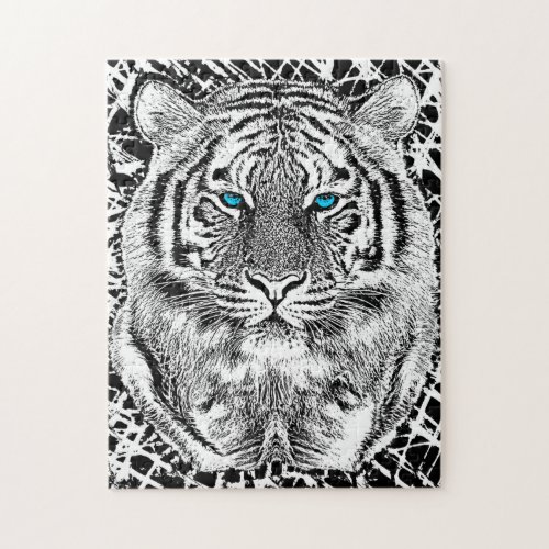 Black And White Blue Eyes Tiger Graphic Jigsaw Puzzle