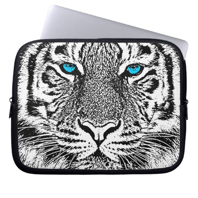 Black And White Blue Eyes Tiger Graphic Laptop Sleeve (Front)