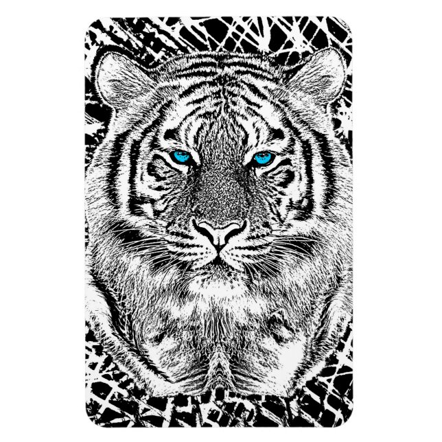 Black And White Blue Eyes Tiger Graphic Magnet (Vertical)