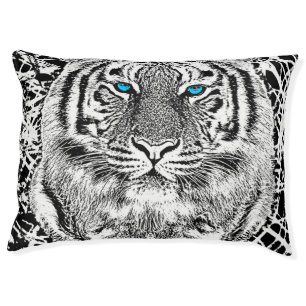 Black And White Blue Eyes Tiger Graphic Pet Bed