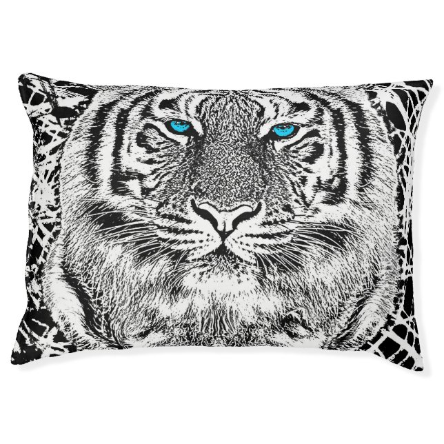 Black And White Blue Eyes Tiger Graphic Pet Bed (Front)