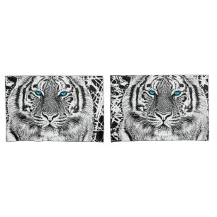 Black And White Blue Eyes Tiger Graphic Pillow Case