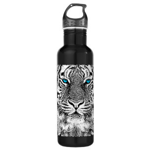 Black And White Blue Eyes Tiger Graphic Stainless Steel Water Bottle