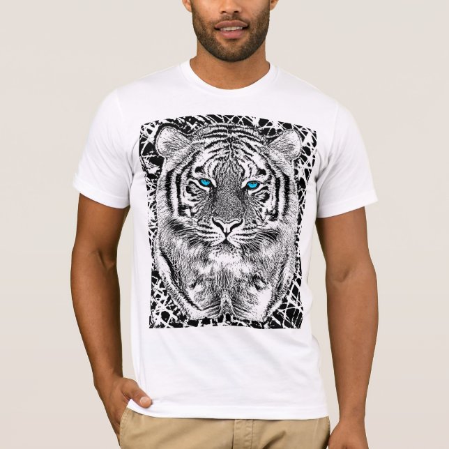 Black And White Blue Eyes Tiger Graphic T-Shirt (Front)