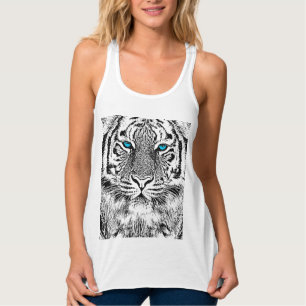 Black And White Blue Eyes Tiger Graphic Tank Top