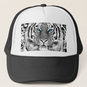 Black And White Blue Eyes Tiger Graphic Trucker Hat