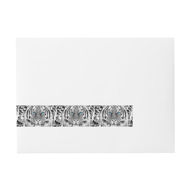 Black And White Blue Eyes Tiger Graphic Wrap Around Address Label (Front)