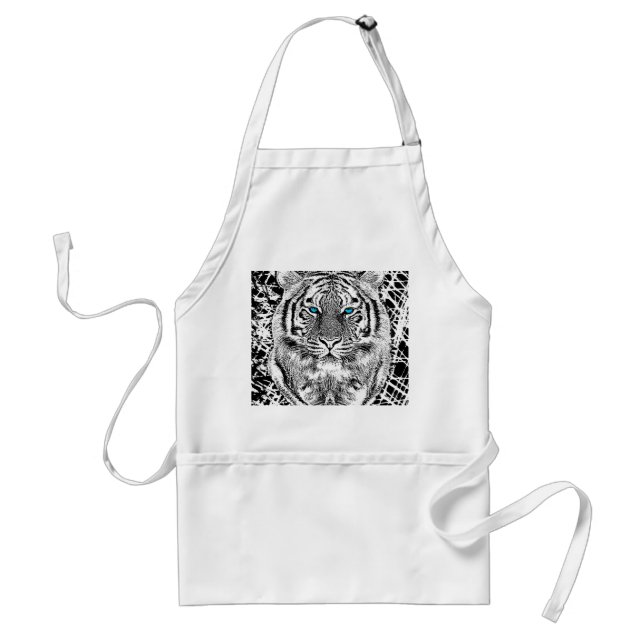 Black And White Blue Eyes wild Tiger face Adult Apron (Front)