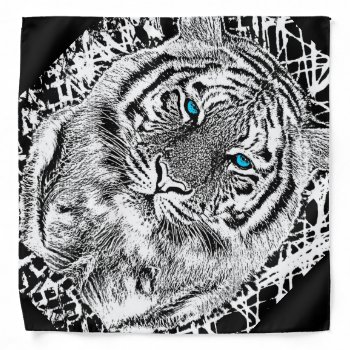 Black And White Blue Eyes Wild Tiger Face Bandana by TigerDen at Zazzle