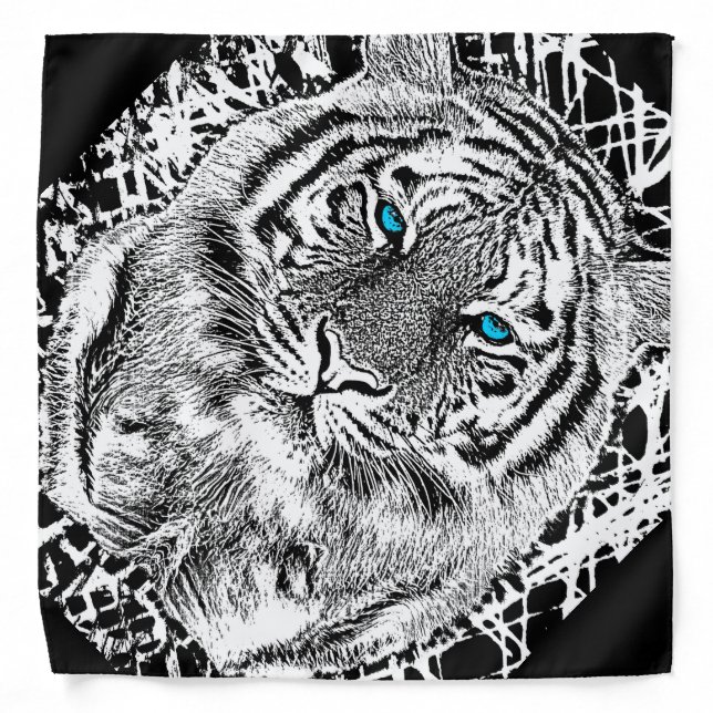 Black And White Blue Eyes wild Tiger face Bandana (Front)