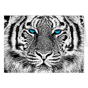 Black And White Blue Eyes wild Tiger face Cards