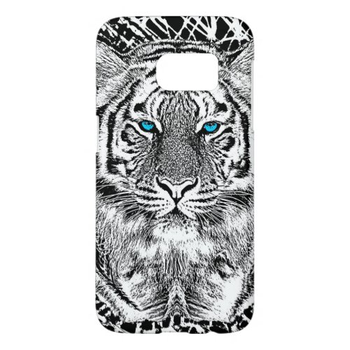 Black And White Blue Eyes wild Tiger face Samsung Galaxy S7 Case