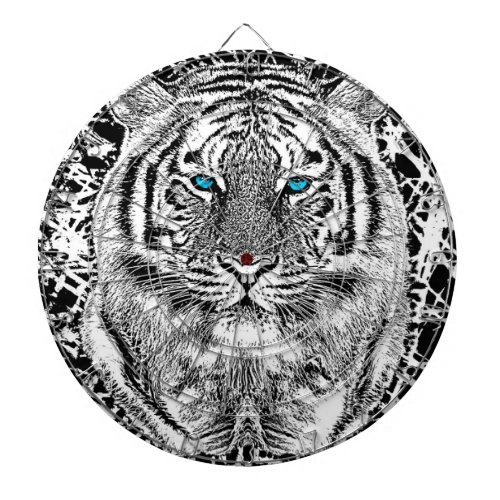 Black And White Blue Eyes wild Tiger face Dartboard