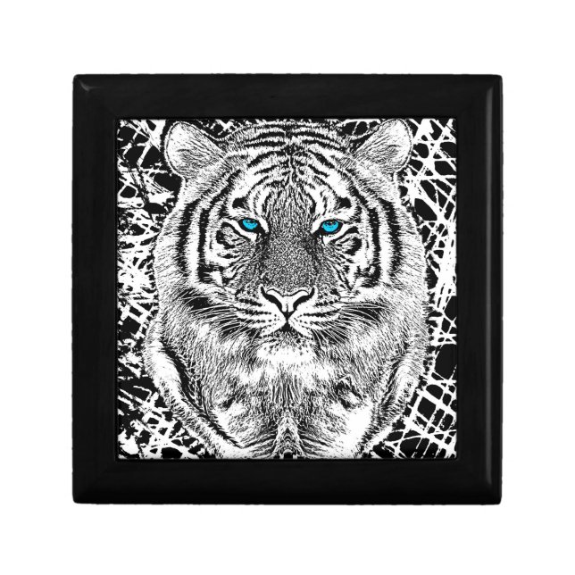 Black And White Blue Eyes wild Tiger face Gift Box (Front)